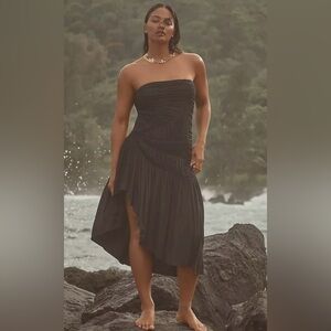 Anthropologie Celandine Strapless Ruched Asymmetrical-Hem Dress